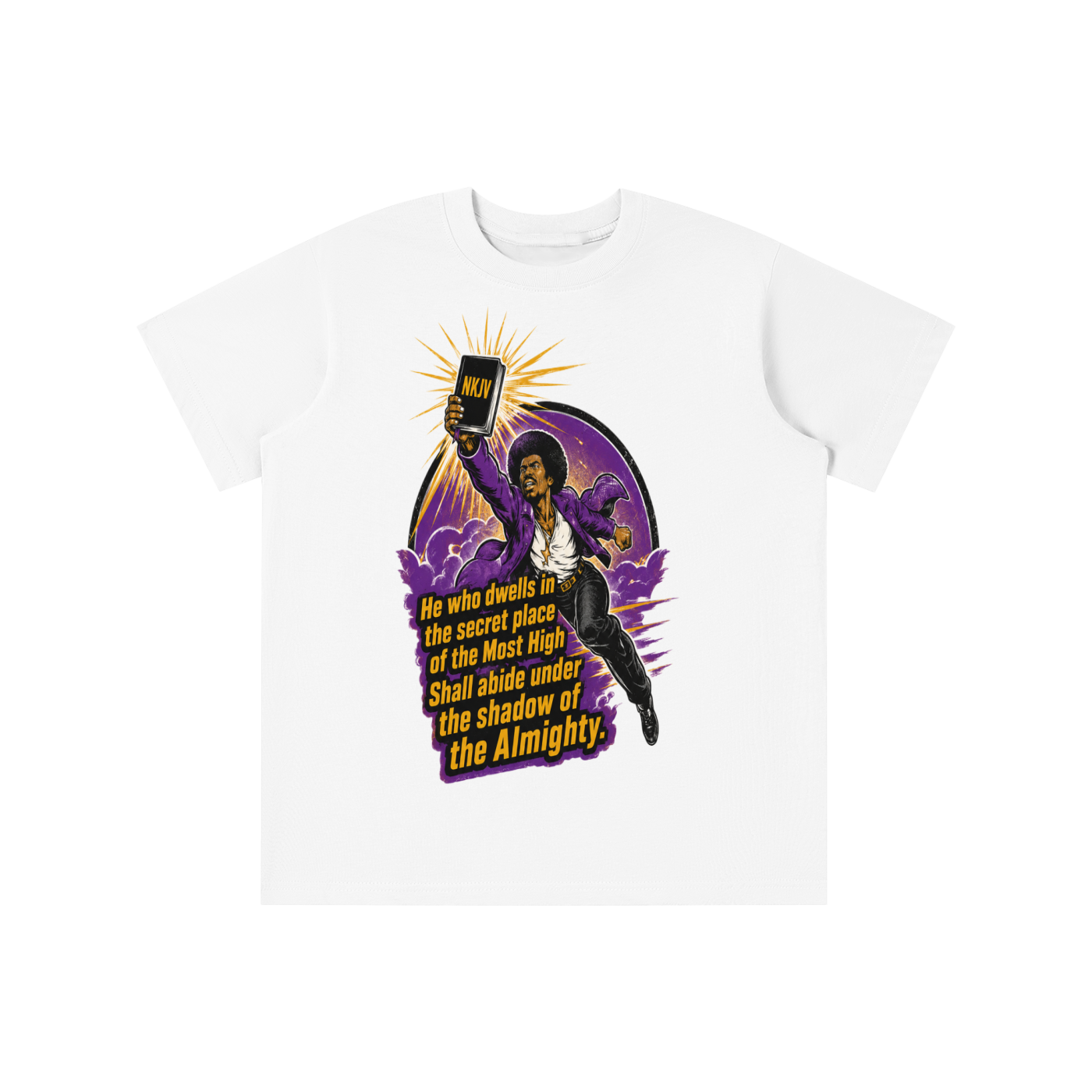 Psalms 91:1 quote on a youth T-shirt
