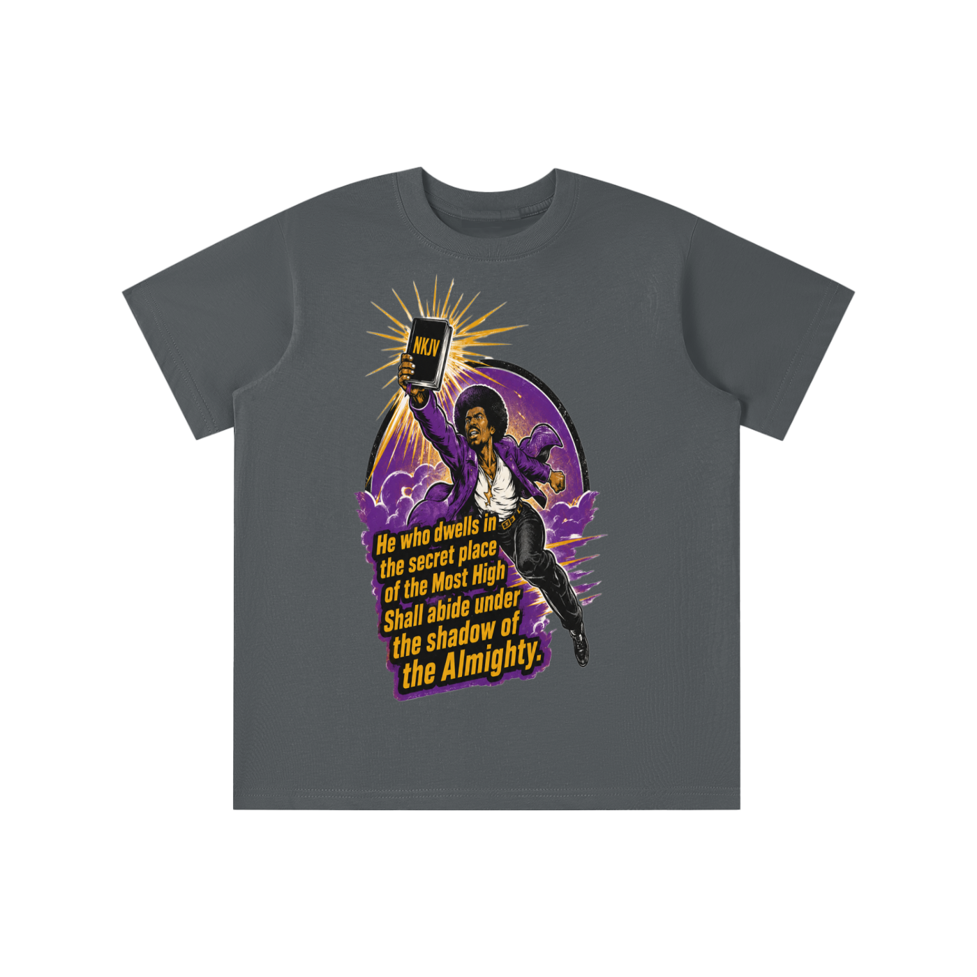 Psalms 91:1 quote on a youth T-shirt