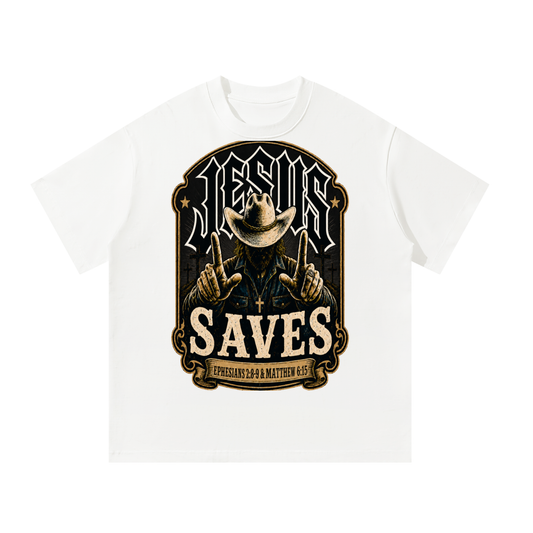 Jesus saves (EPHESIANS 2:8-9 & MATTHEW 6:15) T-Shirt