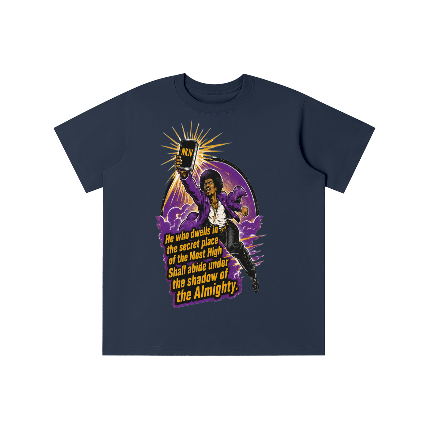Psalms 91:1 quote on a youth T-shirt