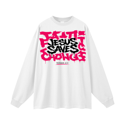 Jesus saves pink logo Long Sleeve T-Shirt