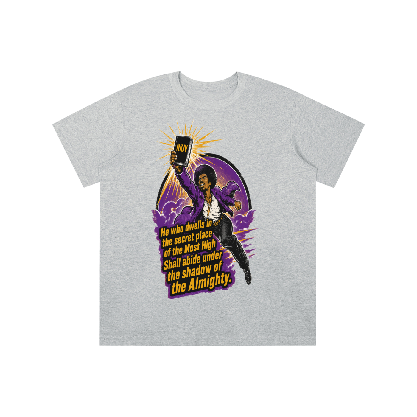 Psalms 91:1 quote on a youth T-shirt
