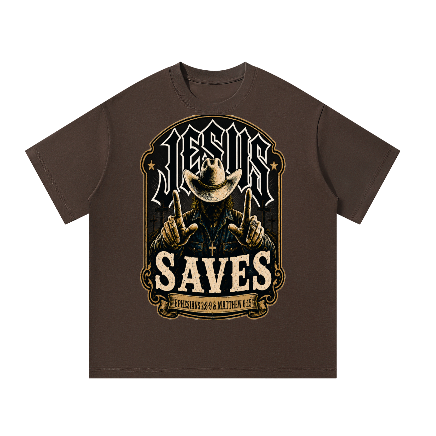 Jesus saves (EPHESIANS 2:8-9 & MATTHEW 6:15) T-Shirt
